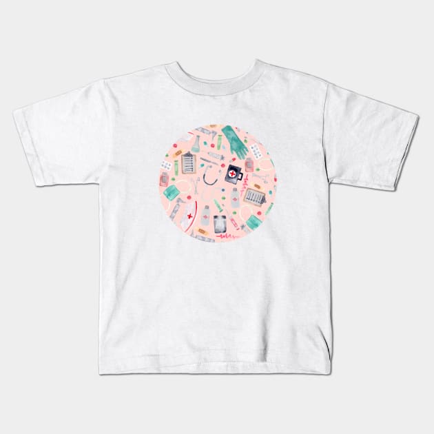Medical Pattern | Doctor | Nurse | Watercolor | Pink Texture Kids T-Shirt by Harpleydesign